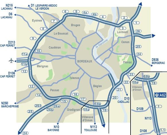 Bordele errepide mapa