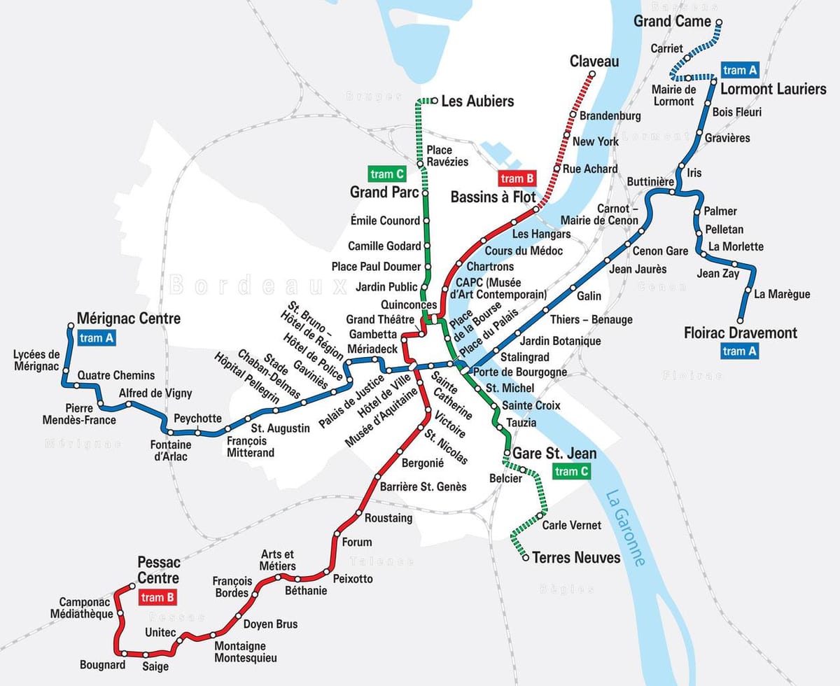 Bordele tranbia sistema mapa
