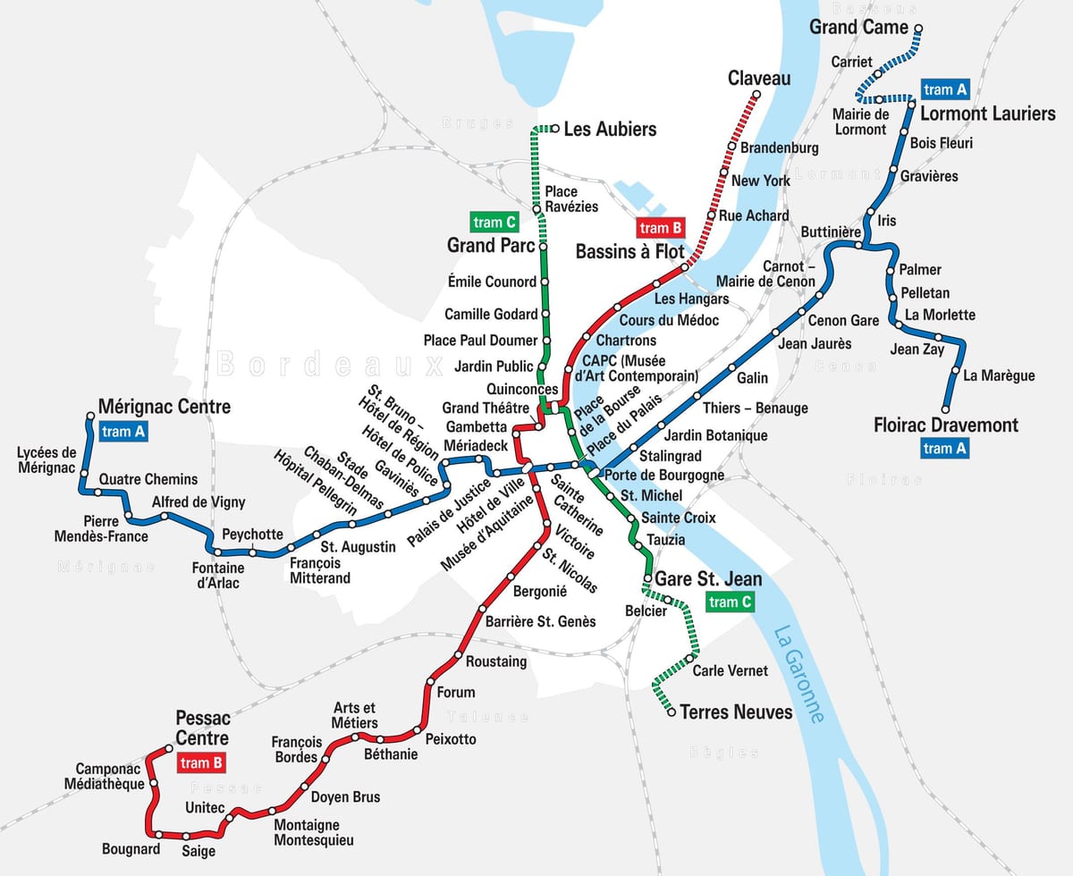 Bordele tranbia ibilbidea mapa