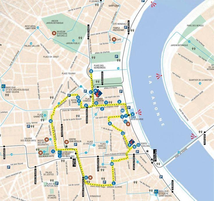 mapa Bordeleko walking tour