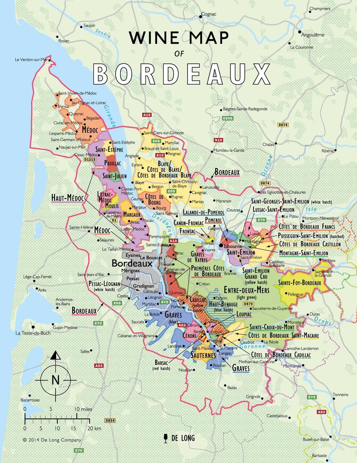 mapa Bordeleko ardoaren ibilbidea