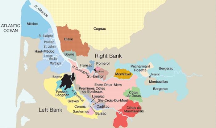 ezkerraldeko Bordeleko mapa