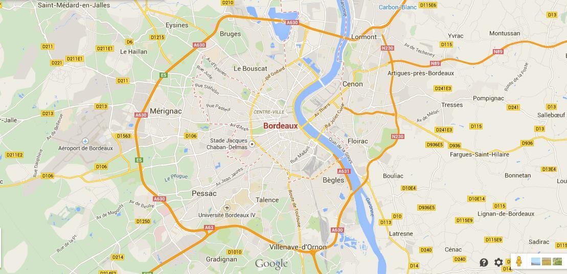mapa Bordeleko area frantzia